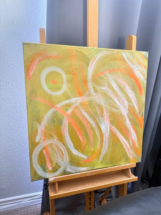 Original art Other - Original Abstract Canvas painting Wall Art in yellow and neon orange acrylic